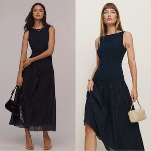 REFORMATION Cyra Navy Drop Waist Maxi Dress